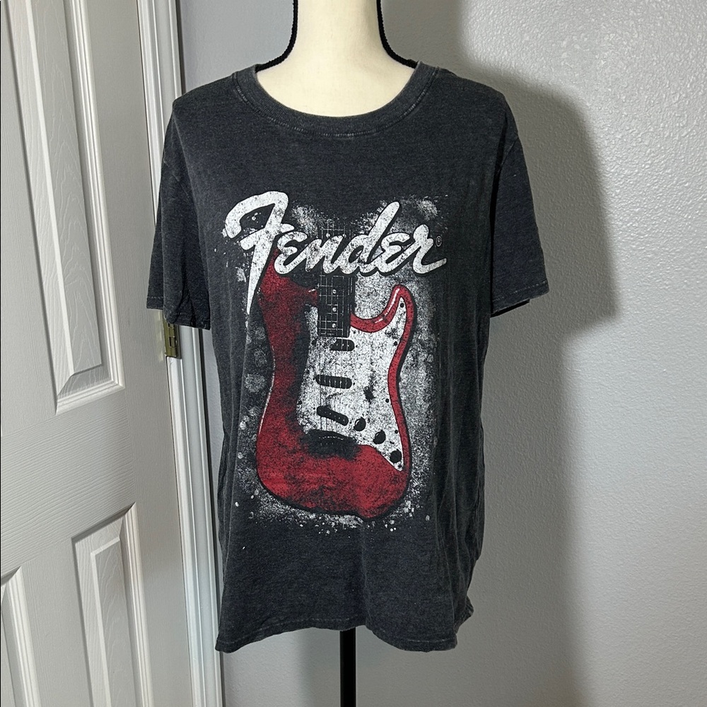 Oversized Fender Black T-Shirt with Red Guitar Design